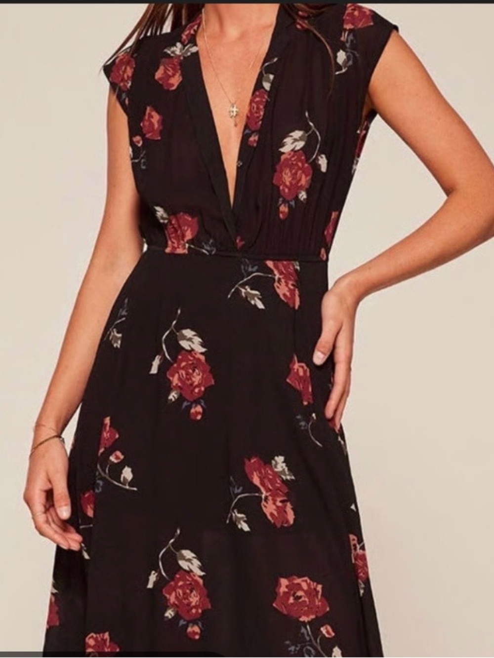 Reformation XL Black Floral Midi Dress - Women's